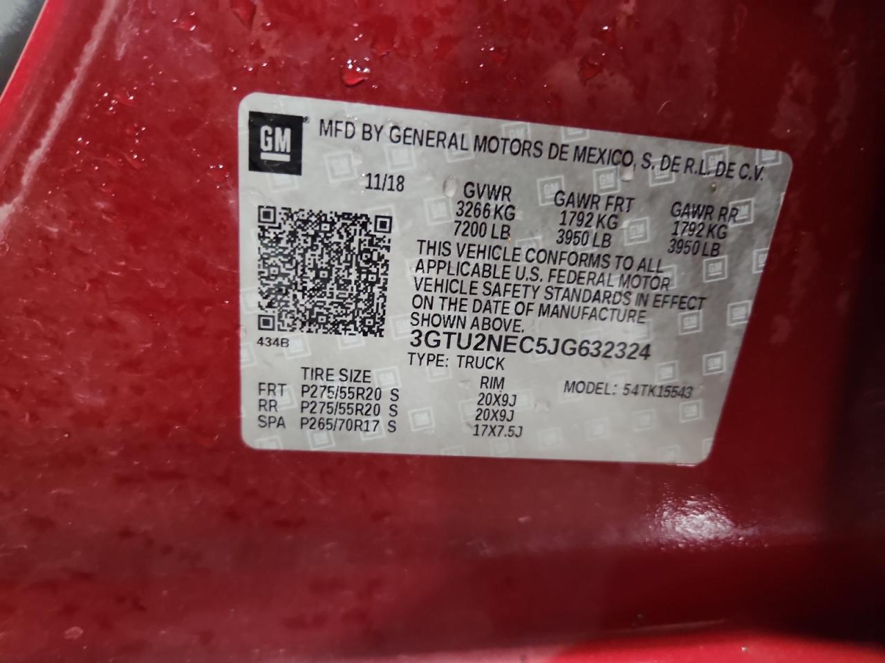 2018 GMC Sierra K1500 Slt VIN: 3GTU2NEC5JG632324 Lot: 84640725