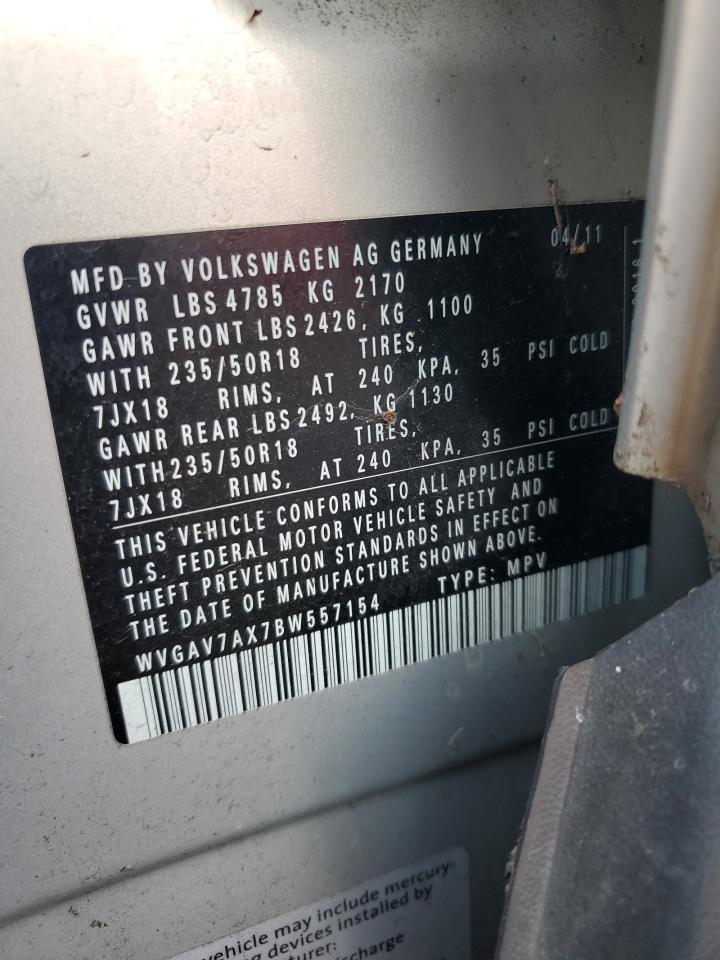 2011 Volkswagen Tiguan S VIN: WVGAV7AX7BW557154 Lot: 87455645