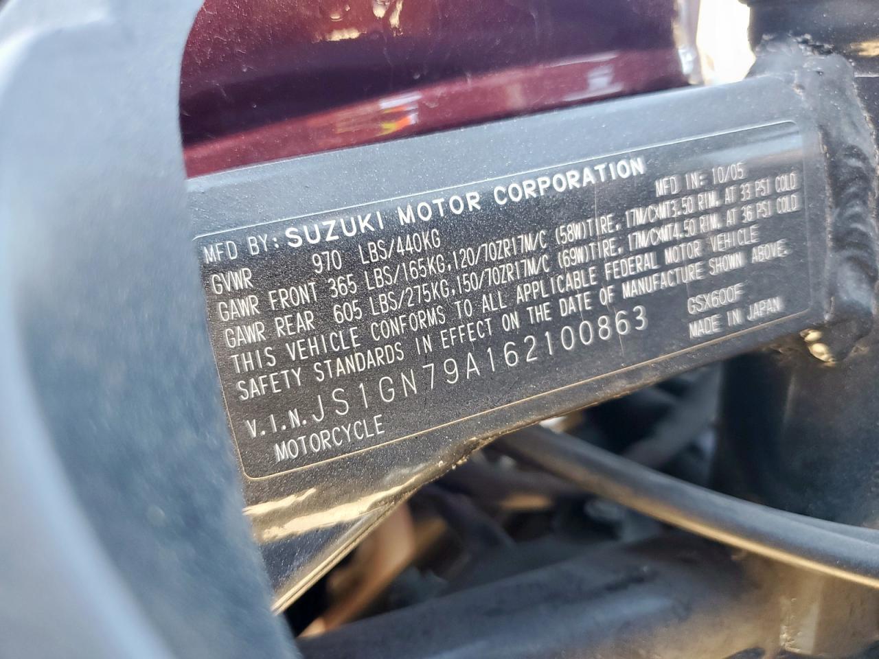 2006 Suzuki Katana Gsx-600F VIN: JS1GN79A162100863 Lot: 85511885