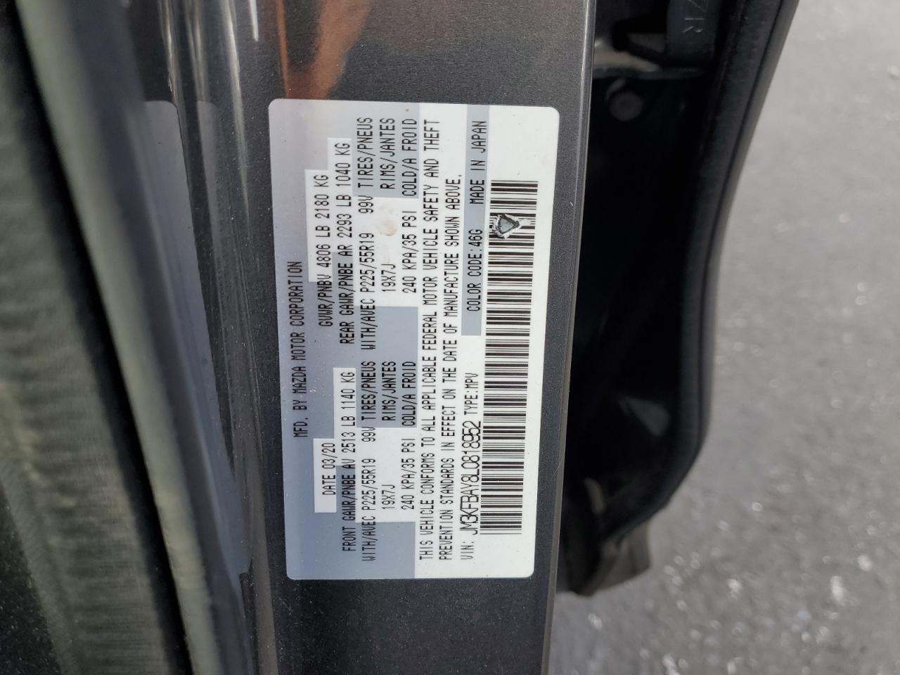 2020 Mazda Cx-5 Grand Touring Reserve VIN: JM3KFBAY8L0818952 Lot: 85185415