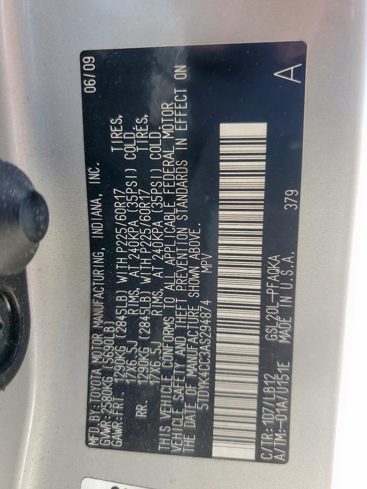 2010 Toyota Sienna Xle VIN: 5TDYK4CC3AS294874 Lot: 85746225