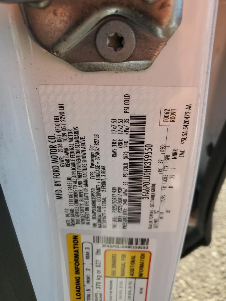 2017 Ford Fusion Se Hybrid VIN: 3FA6P0LU0HR359550 Lot: 86763395