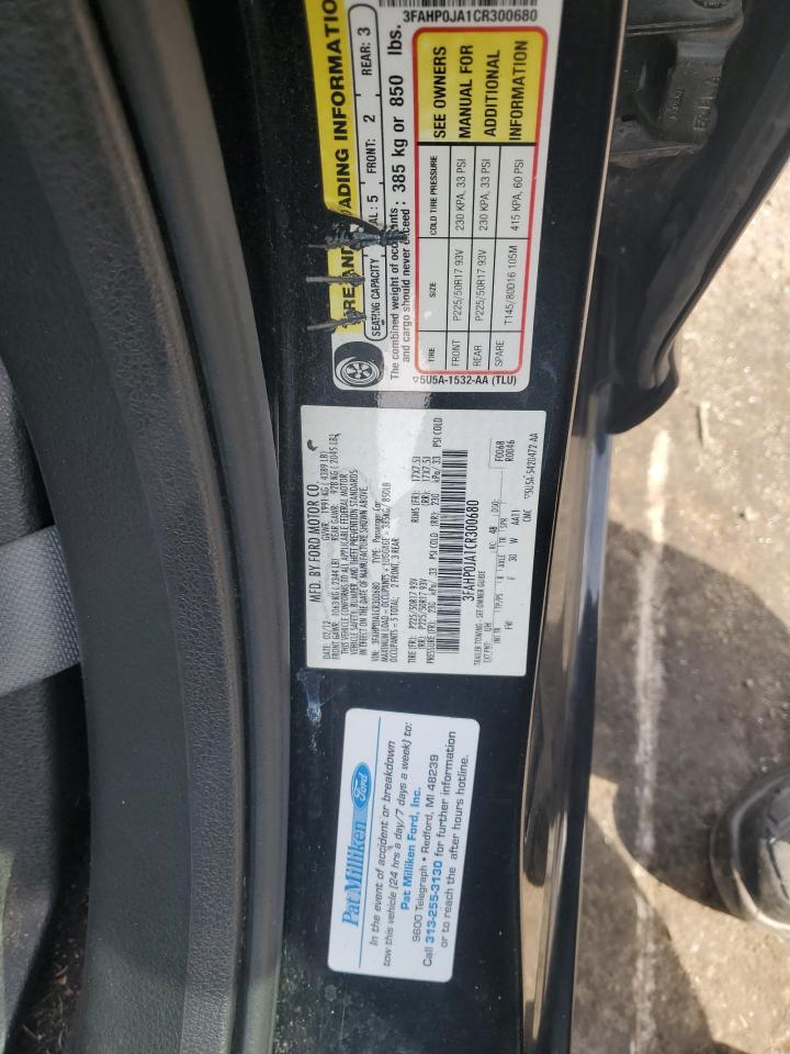 2012 Ford Fusion Sel VIN: 3FAHP0JA1CR300680 Lot: 90054175