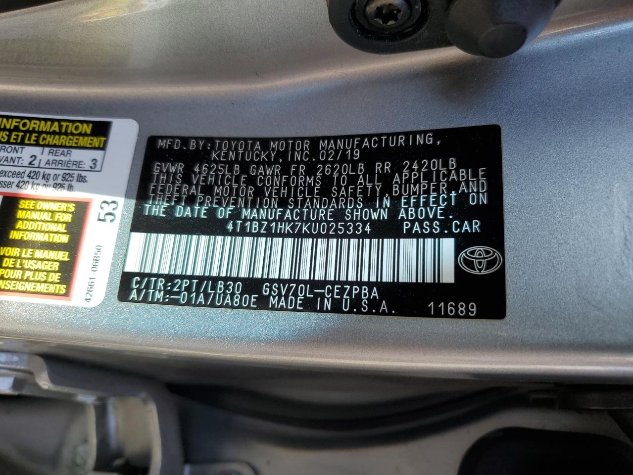 2019 Toyota Camry Xse VIN: 4T1BZ1HK7KU025334 Lot: 85366125