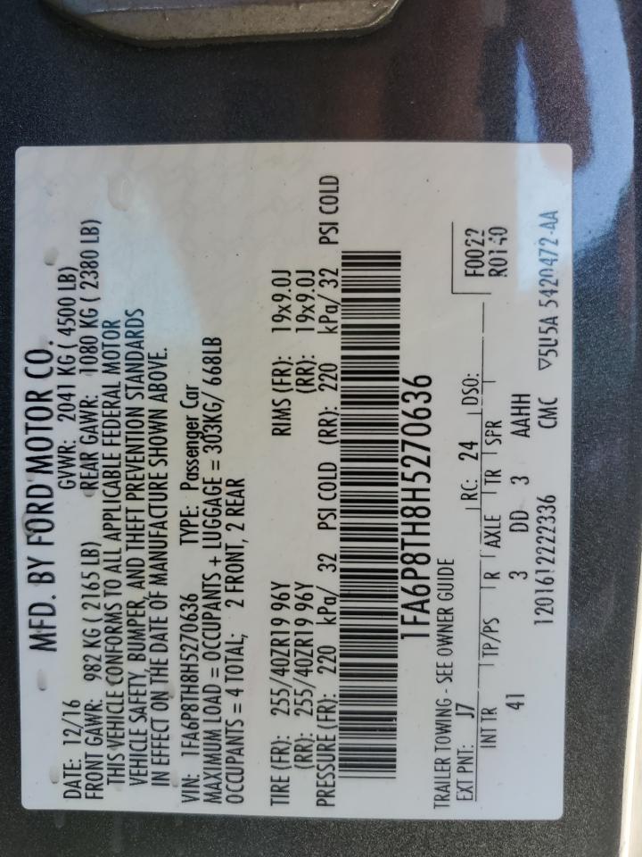 2017 Ford Mustang VIN: 1FA6P8TH8H5270636 Lot: 86321555