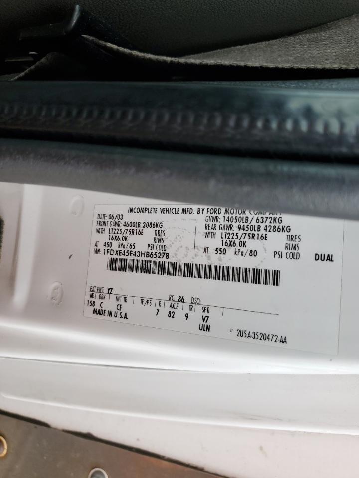 2003 Ford Econoline E450 Super Duty Cutaway Van VIN: 1FDXE45F43HB65278 Lot: 86641255
