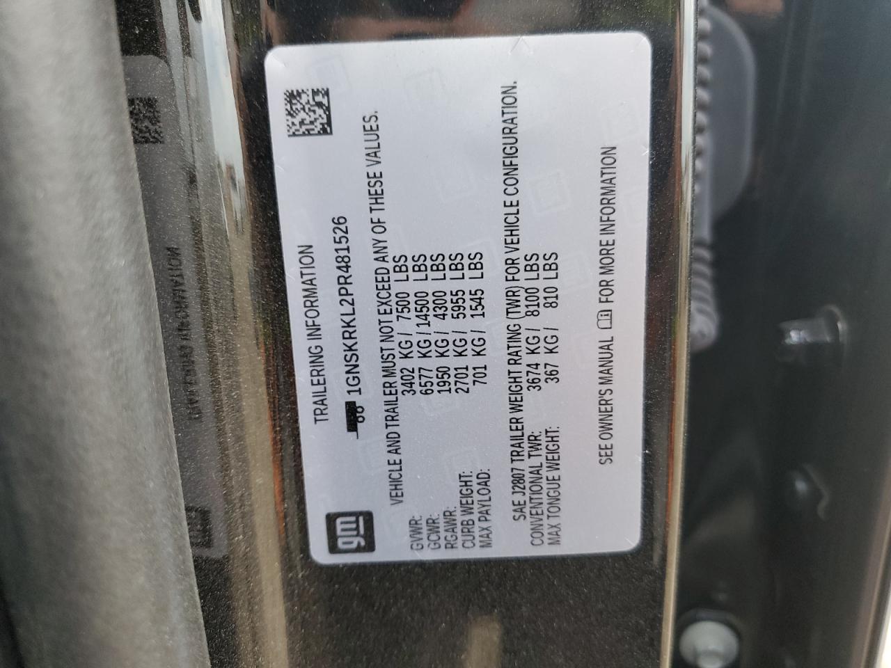 2023 Chevrolet Tahoe K1500 Rst VIN: 1GNSKRKL2PR481526 Lot: 82183375