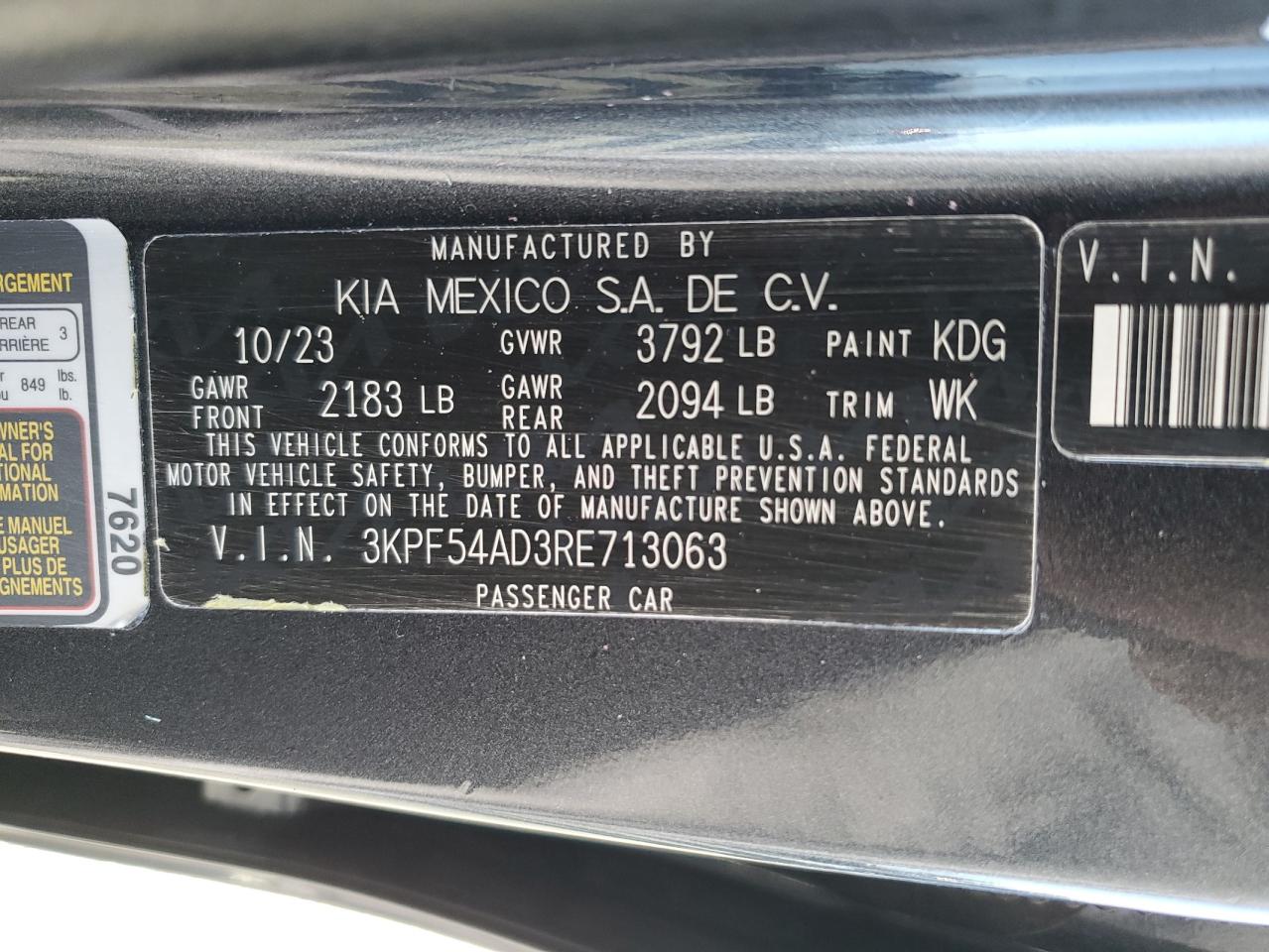 2024 Kia Forte Gt Line VIN: 3KPF54AD3RE713063 Lot: 82297205