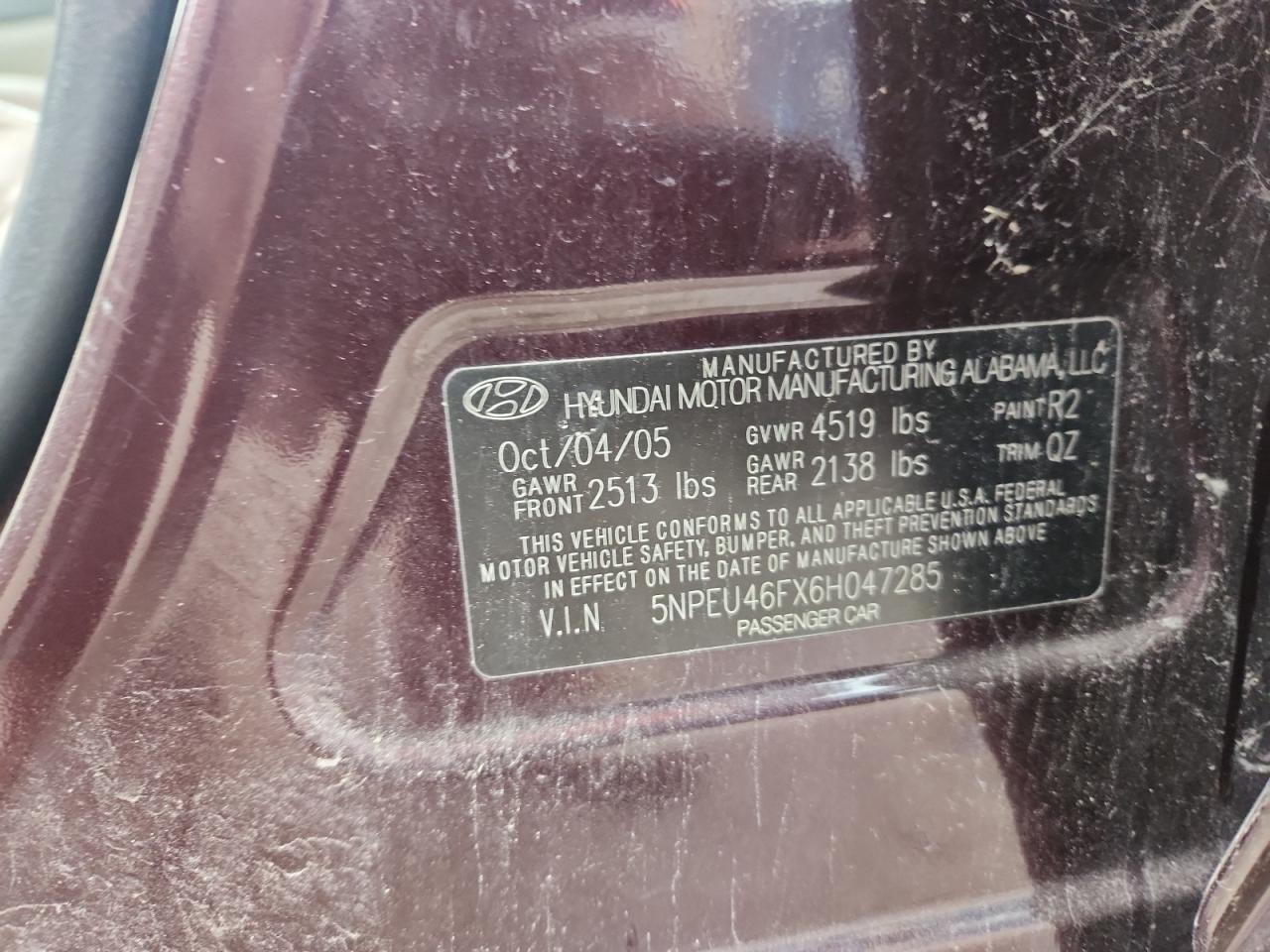 2006 Hyundai Sonata Gls VIN: 5NPEU46FX6H047285 Lot: 85686835