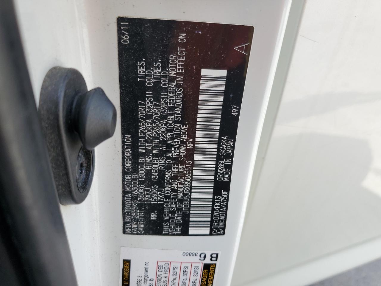 2011 Toyota 4Runner Sr5 VIN: JTEBU5JRXB5065513 Lot: 86607945