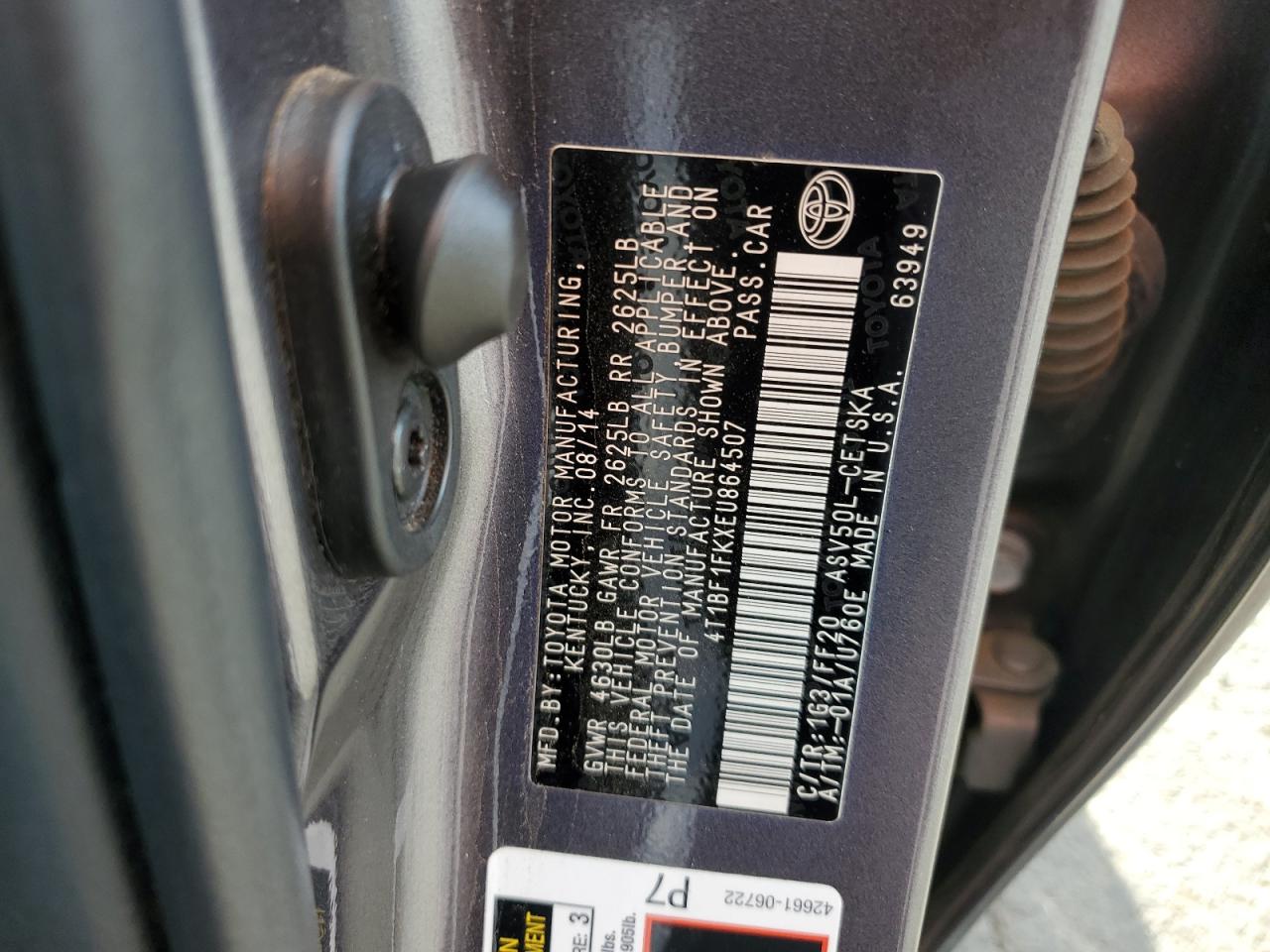 2014 Toyota Camry L VIN: 4T1BF1FKXEU864507 Lot: 82232265