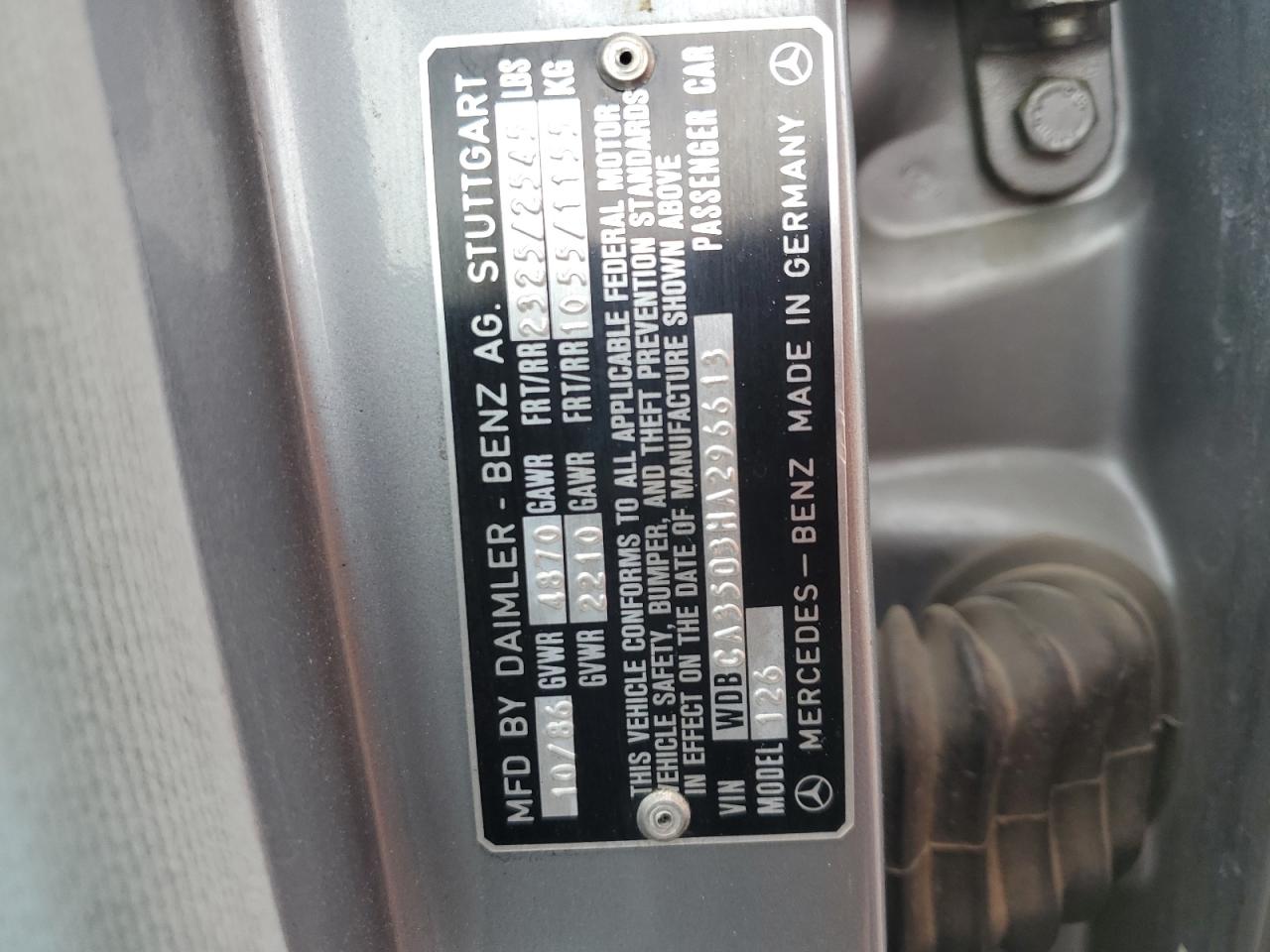 1987 Mercedes-Benz 420 Sel VIN: WDBCA35D3HA296613 Lot: 82391965