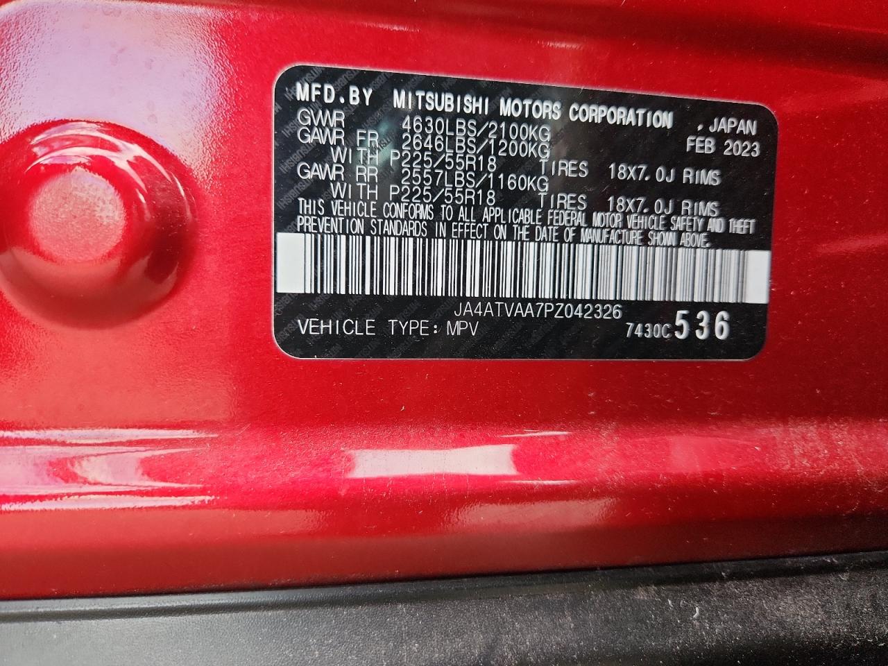 2023 Mitsubishi Eclipse Cross Le VIN: JA4ATVAA7PZ042326 Lot: 89667855