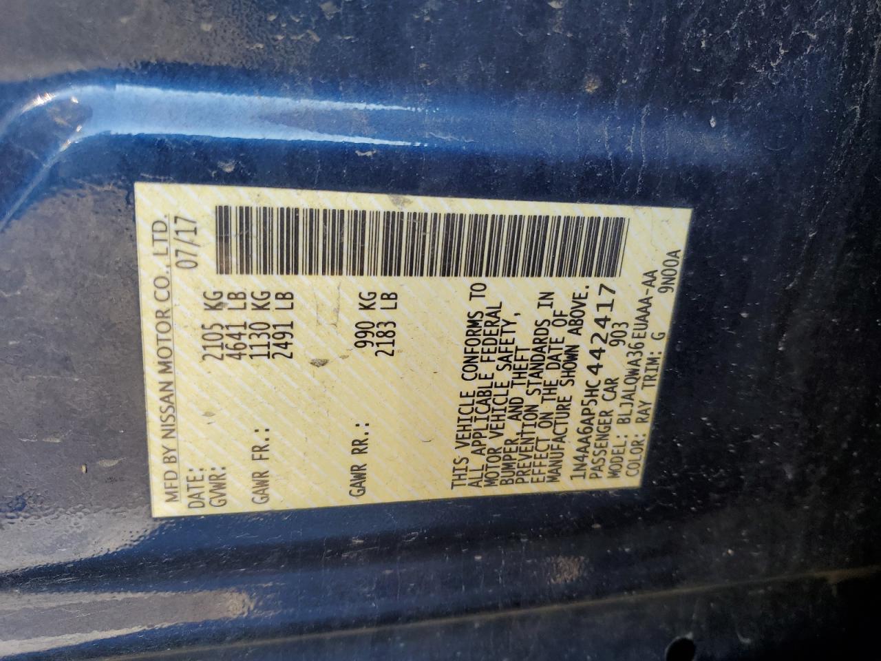 2017 Nissan Maxima 3.5S VIN: 1N4AA6AP5HC442417 Lot: 90270245