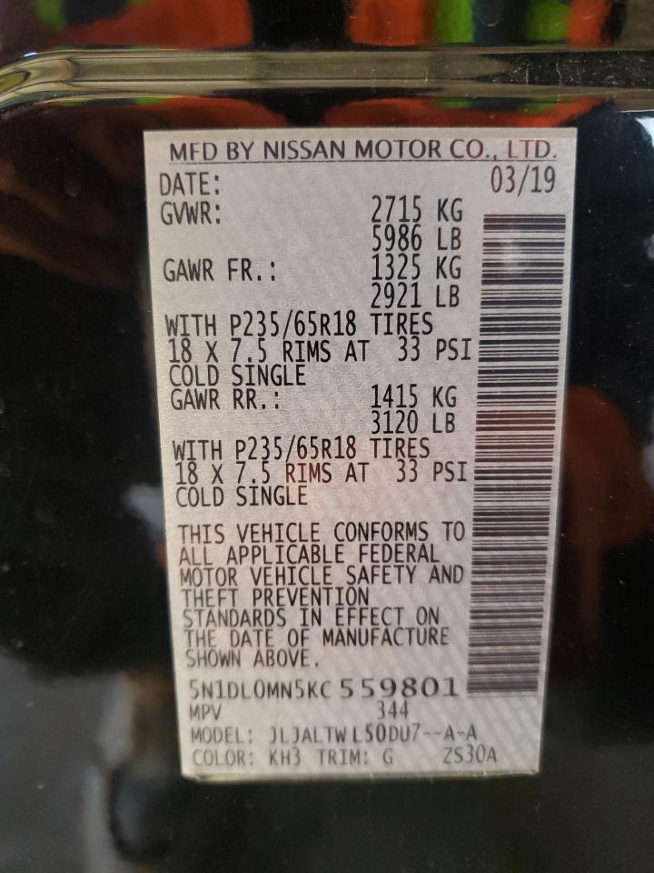 2019 Infiniti Qx60 Luxe VIN: 5N1DL0MN5KC559801 Lot: 87040485