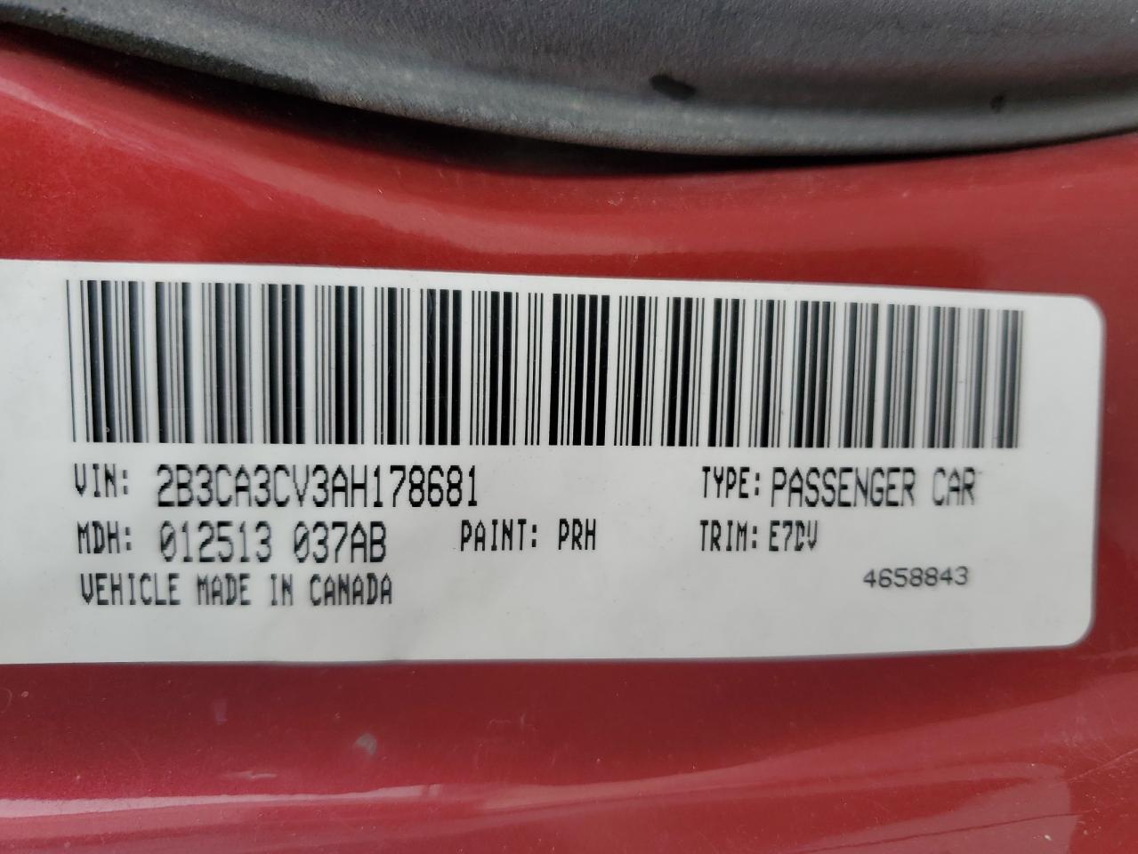 2010 Dodge Charger Sxt VIN: 2B3CA3CV3AH178681 Lot: 84448425