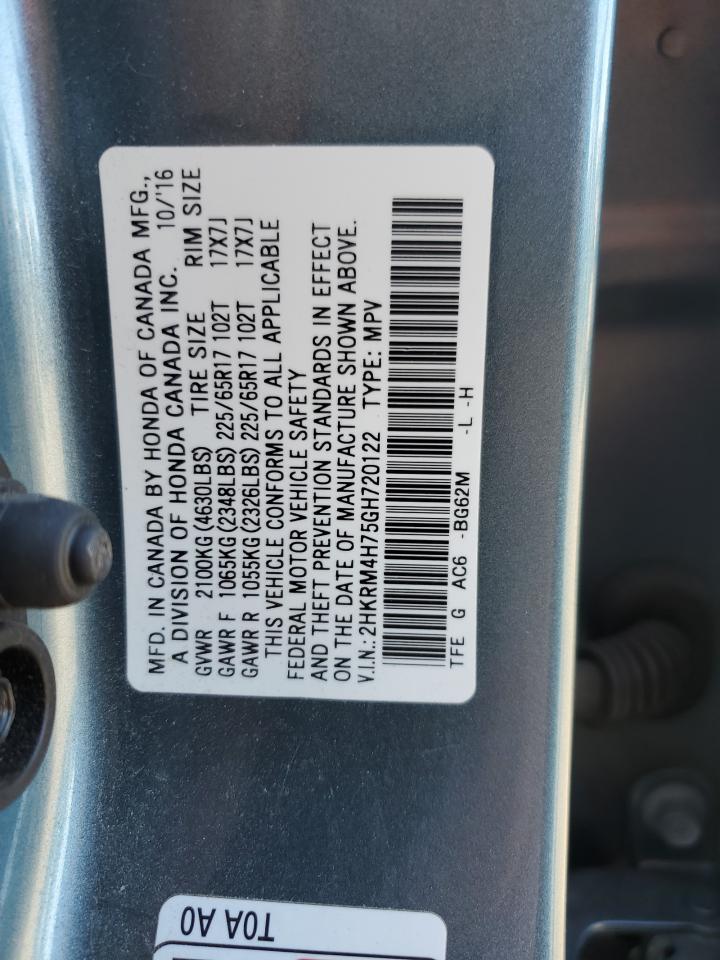 2016 Honda Cr-V Exl VIN: 2HKRM4H75GH720122 Lot: 82313545