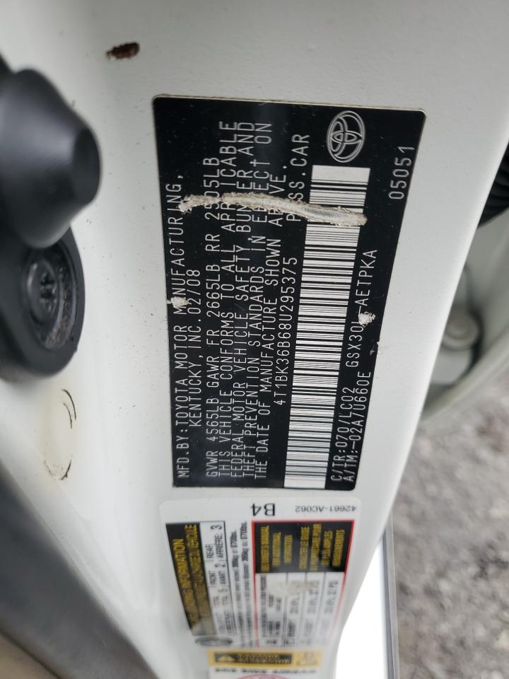 2008 Toyota Avalon Xl VIN: 4T1BK36B68U295375 Lot: 86510525