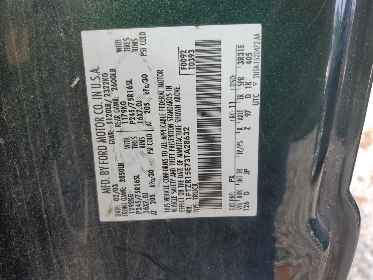 2003 Ford Ranger Super Cab VIN: 1FTZR15E73TA28632 Lot: 89880045