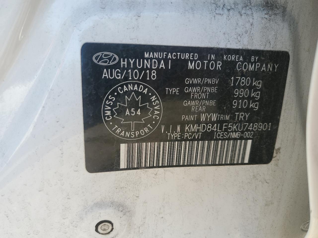 2019 Hyundai Elantra Sel VIN: KMHD84LF5KU748901 Lot: 85103485