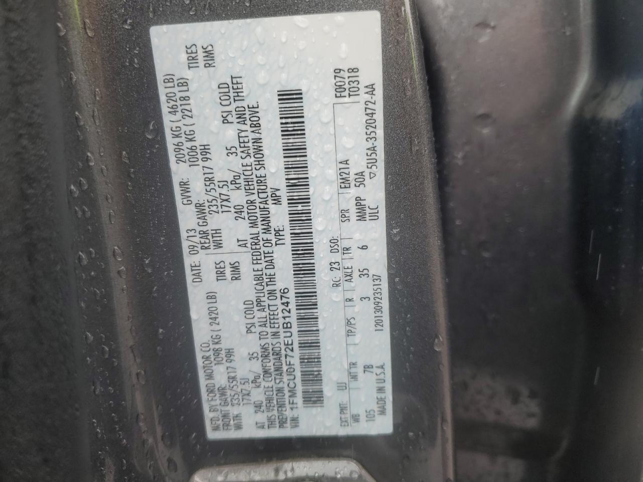 2014 Ford Escape S VIN: 1FMCU0F72EUB12476 Lot: 90506315