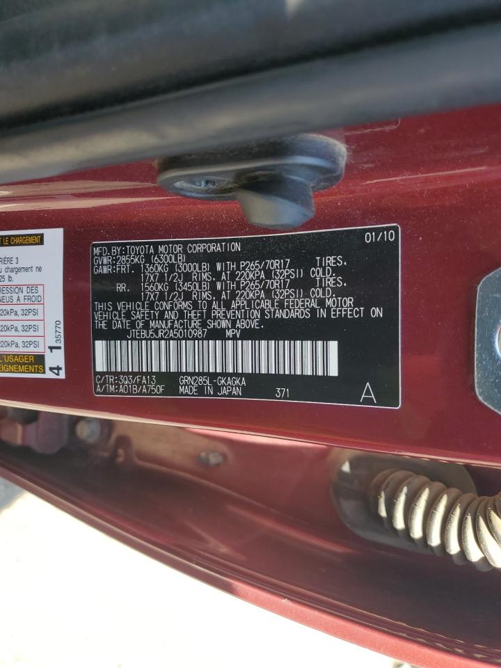 2010 Toyota 4Runner Sr5 VIN: JTEBU5JR2A5010987 Lot: 80875515