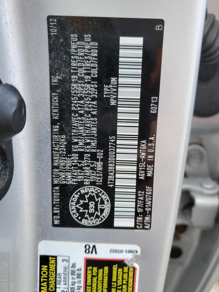 2013 Toyota Venza Le VIN: 4T3BA3BB3DU037745 Lot: 84992115