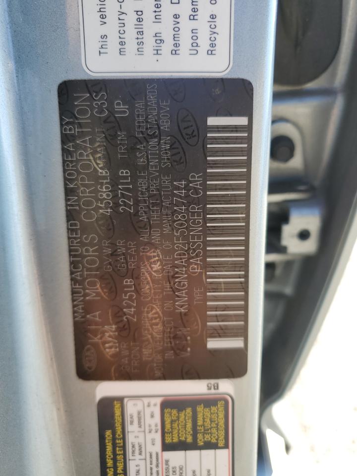 2015 Kia Optima Hybrid VIN: KNAGN4AD2F5084744 Lot: 84808825