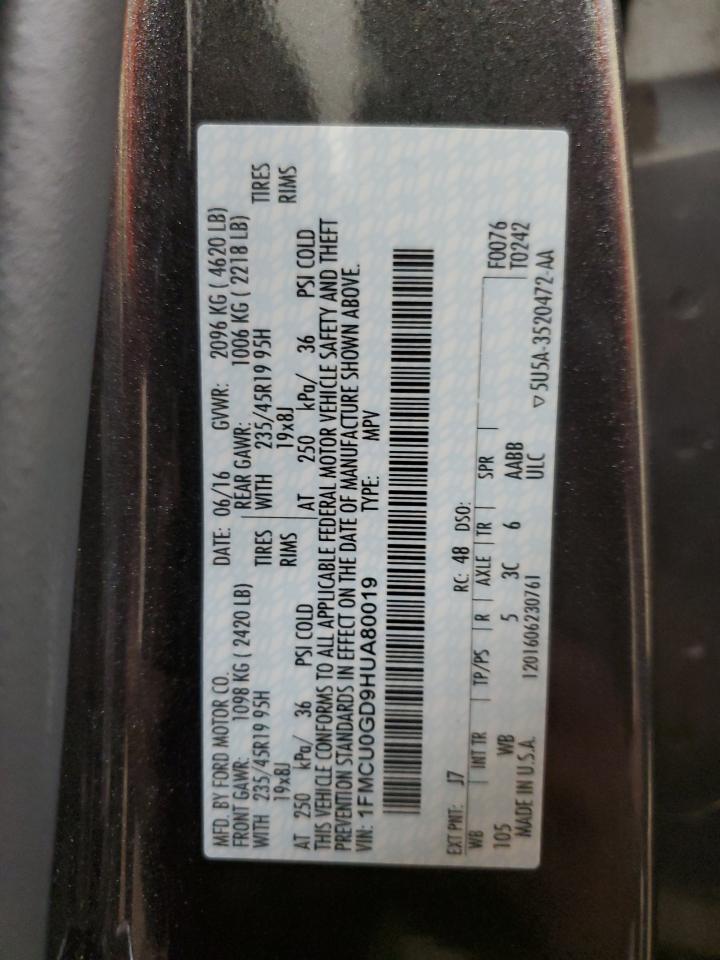 2017 Ford Escape Se VIN: 1FMCU0GD9HUA80019 Lot: 84564535