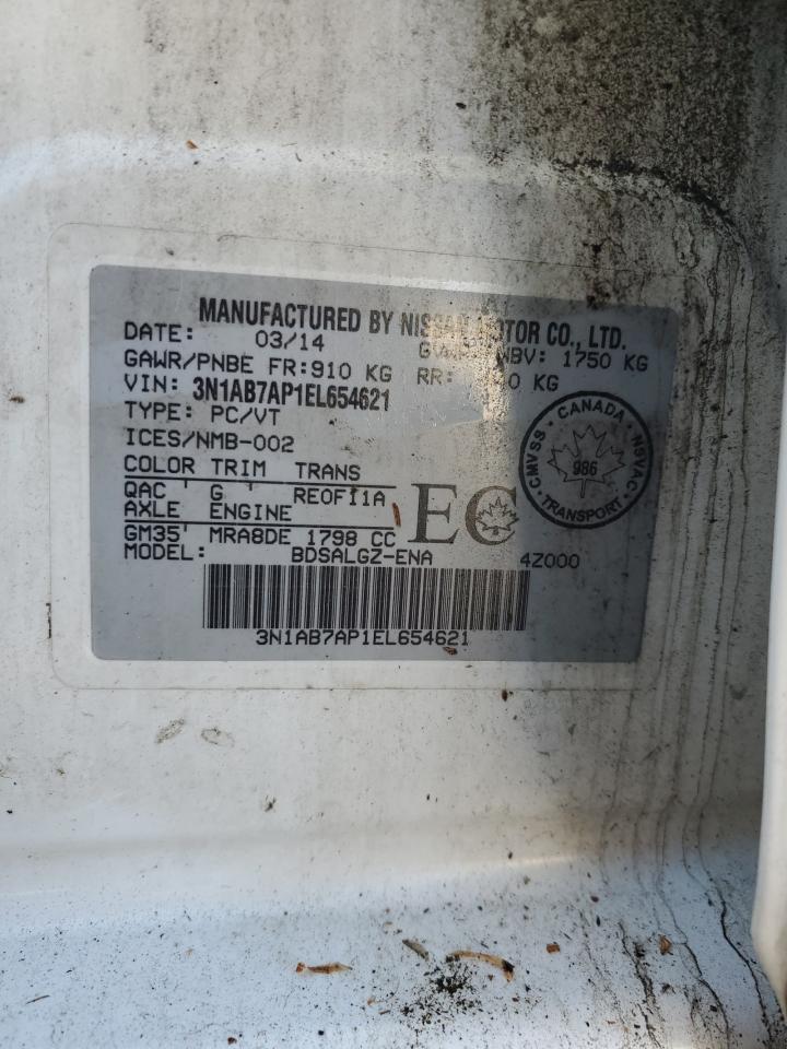 2014 Nissan Sentra S VIN: 3N1AB7AP1EL654621 Lot: 87192735