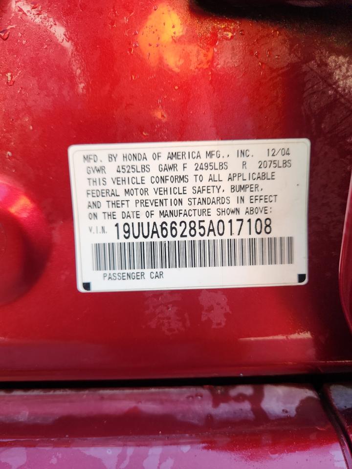 2005 Acura Tl VIN: 19UUA66285A017108 Lot: 85564595