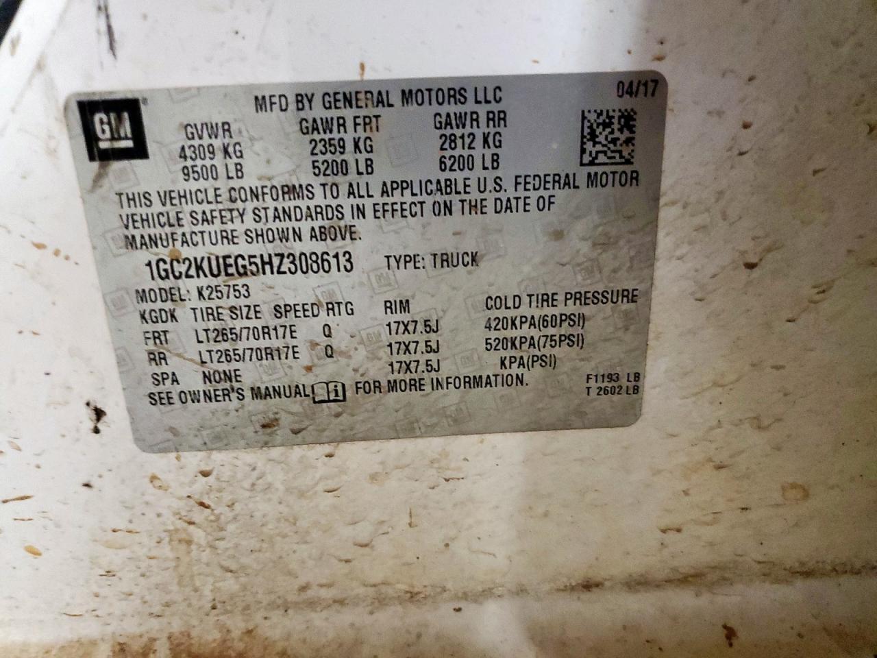 2017 Chevrolet Silverado K2500 Heavy Duty VIN: 1GC2KUEG5HZ308613 Lot: 85309525