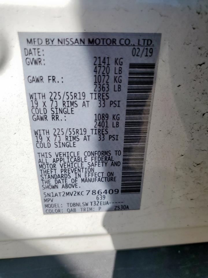 2019 Nissan Rogue S VIN: 5N1AT2MV2KC786409 Lot: 84428095