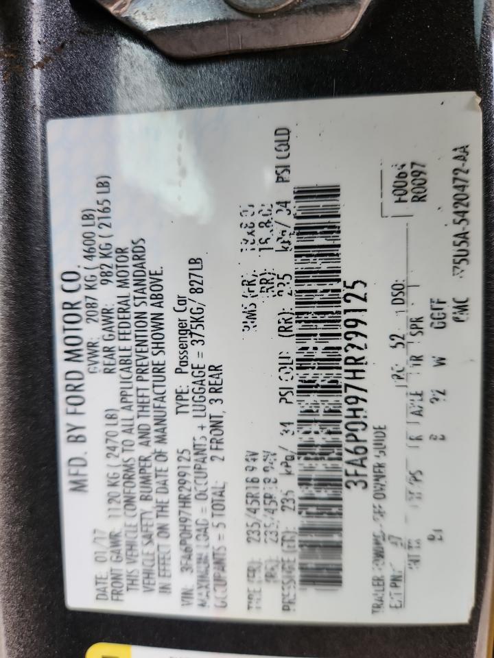 2017 Ford Fusion Se VIN: 3FA6P0H97HR299125 Lot: 90430985