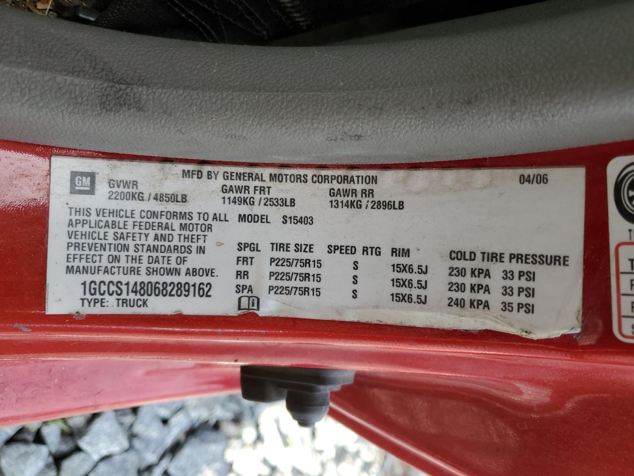 2006 Chevrolet Colorado VIN: 1GCCS148068289162 Lot: 82678495