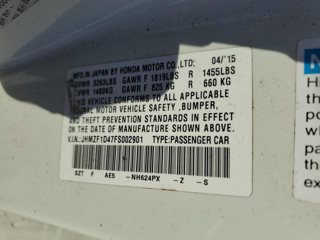 2015 Honda Cr-Z VIN: JHMZF1D47FS002901 Lot: 82773795