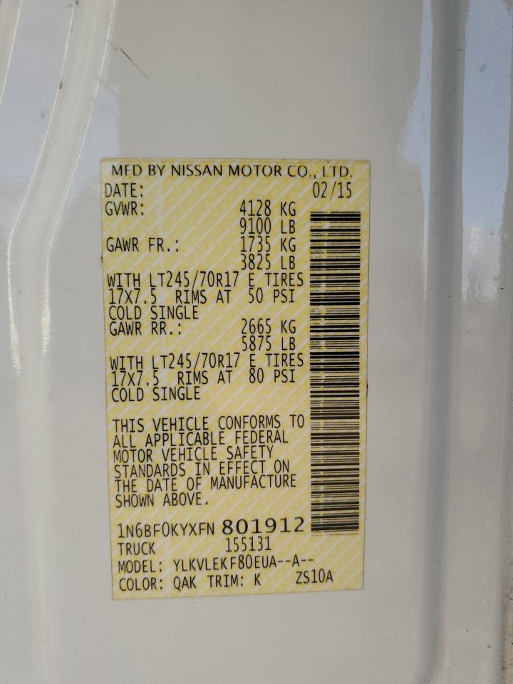 2015 Nissan Nv 1500 VIN: 1N6BF0KYXFN801912 Lot: 87430155