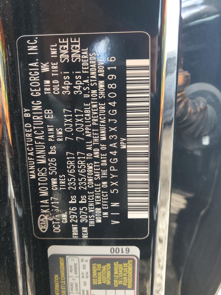 2018 Kia Sorento Lx VIN: 5XYPG4A3XJG408916 Lot: 85936095