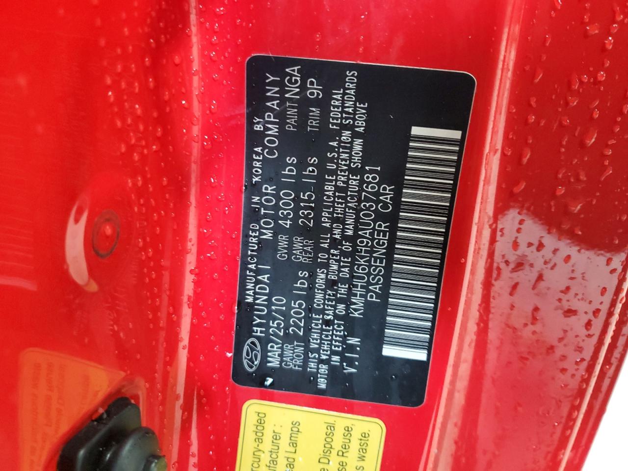 2010 Hyundai Genesis Coupe 3.8L VIN: KMHHU6KH9AU037681 Lot: 82688235