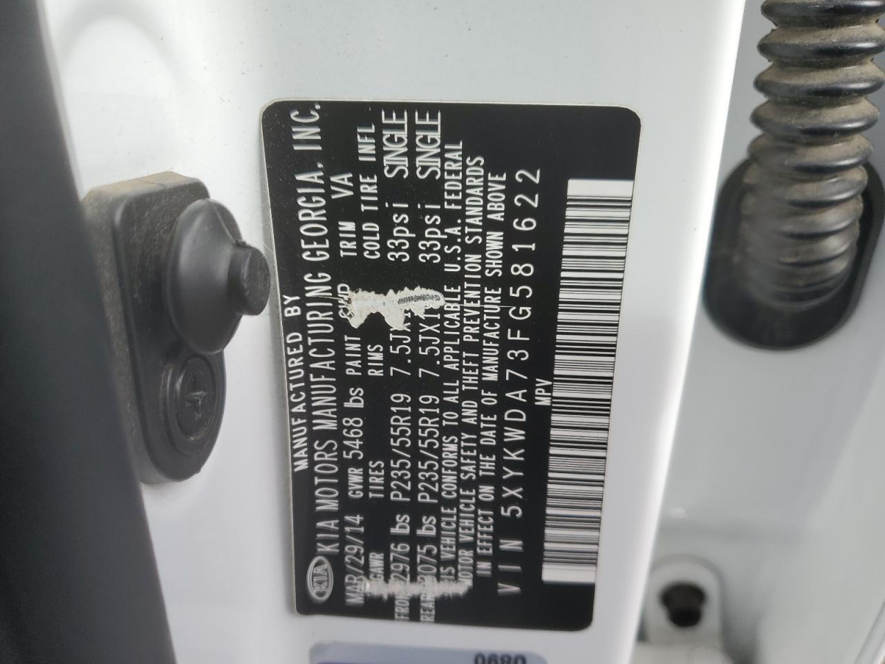 2015 Kia Sorento Sx VIN: 5XYKWDA73FG581622 Lot: 86190365