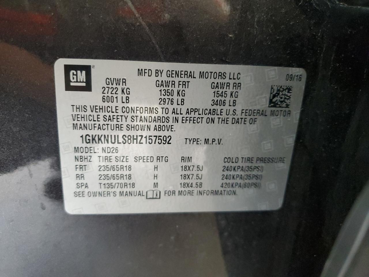 2017 GMC Acadia Slt-1 VIN: 1GKKNULS8HZ157592 Lot: 82245465