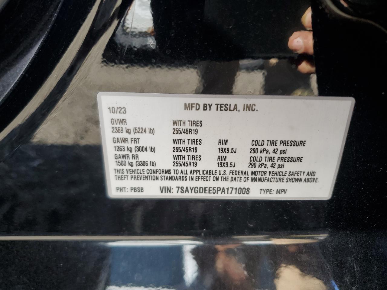 2023 Tesla Model Y VIN: 7SAYGDEE5PA171008 Lot: 84808185