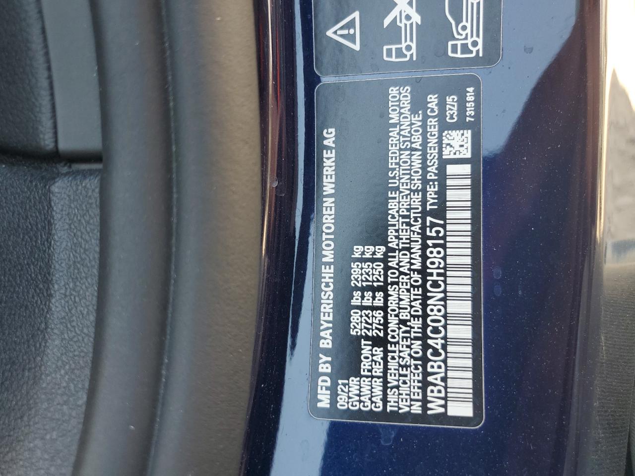 2022 BMW M850Xi VIN: WBABC4C08NCH98157 Lot: 82422595