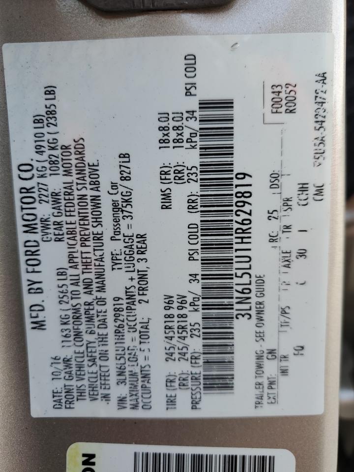 2017 Lincoln Mkz Hybrid Select VIN: 3LN6L5LU1HR629819 Lot: 89660095