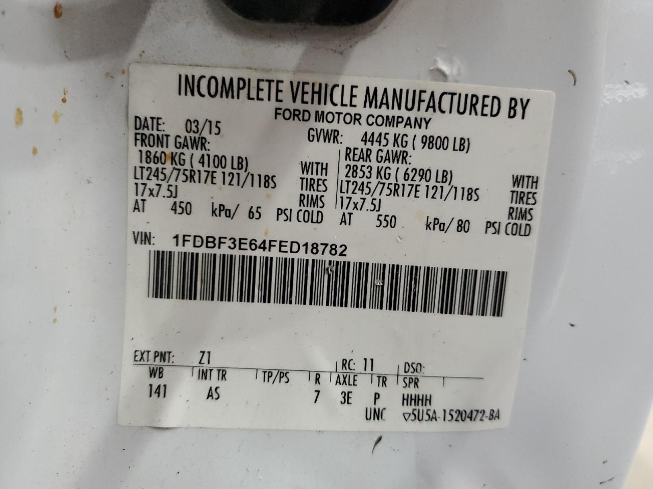 2015 Ford F350 Super Duty VIN: 1FDBF3E64FED18782 Lot: 90901325