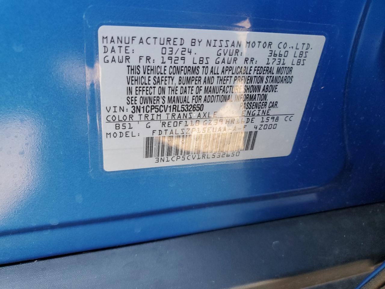 2024 Nissan Kicks Sv VIN: 3N1CP5CV1RL532650 Lot: 82392305