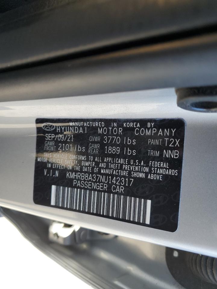 2022 Hyundai Venue Se VIN: KMHRB8A37NU142317 Lot: 85327625