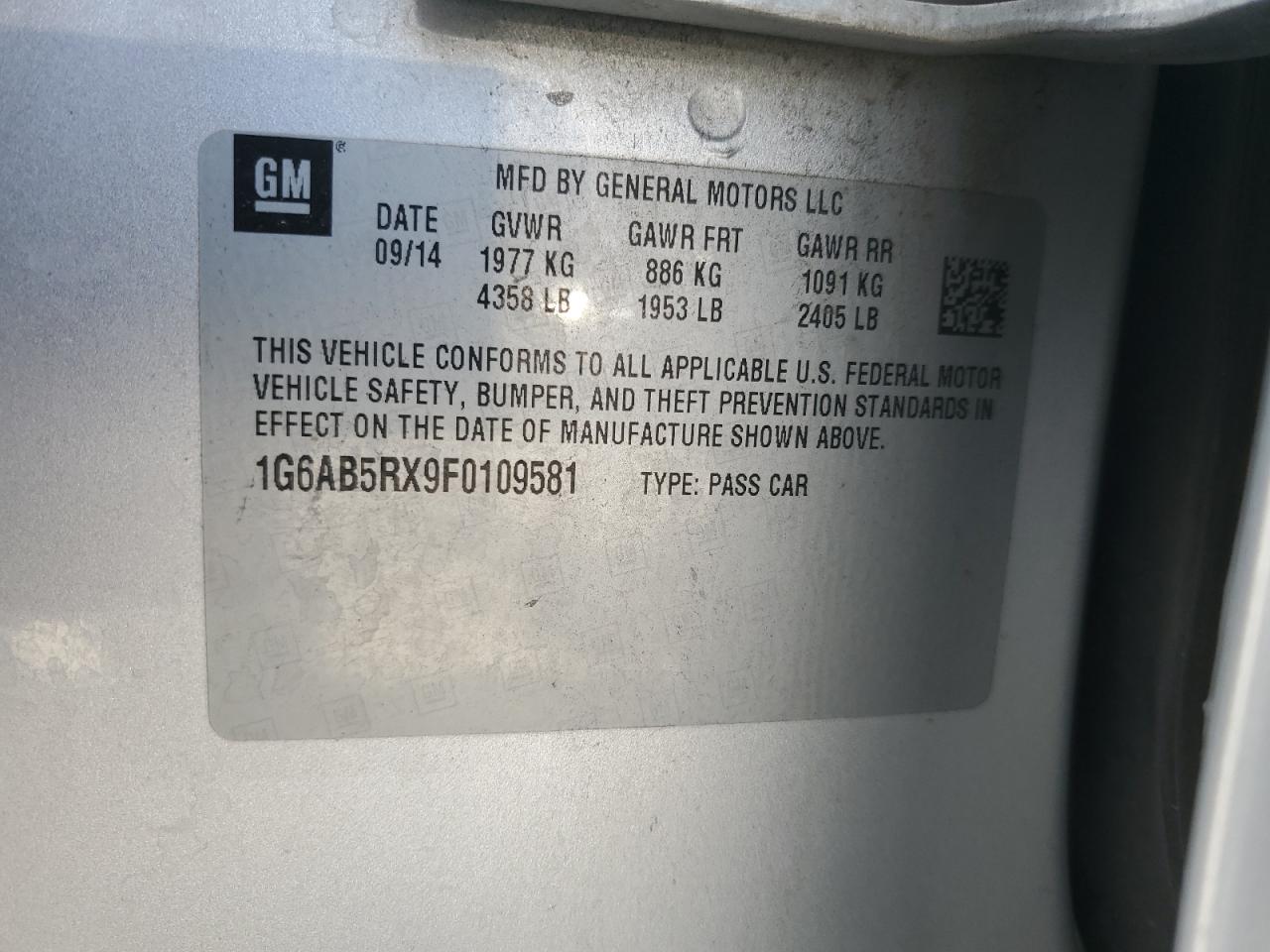 2015 Cadillac Ats Luxury VIN: 1G6AB5RX9F0109581 Lot: 87067625