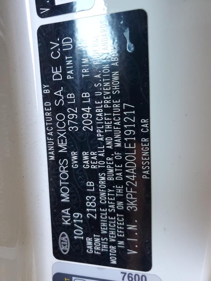 2020 Kia Forte Fe VIN: 3KPF24AD0LE191217 Lot: 86310745