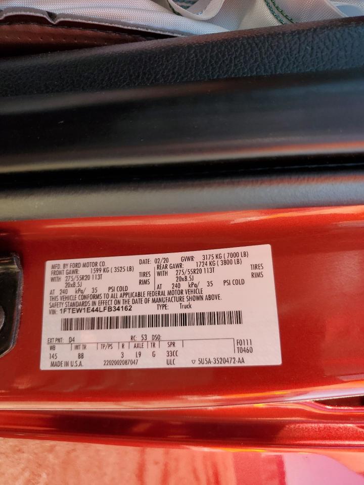 2020 Ford F150 Supercrew VIN: 1FTEW1E44LFB34162 Lot: 86601895